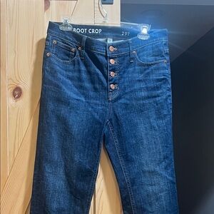 J Crew  Dark Blue Jeans with Copper Accent button fly Demi boot crop size 29t